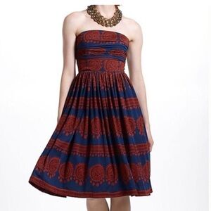Elegant Anthropologie Strapless Blue and Red Dress. Girls from savoy strapless